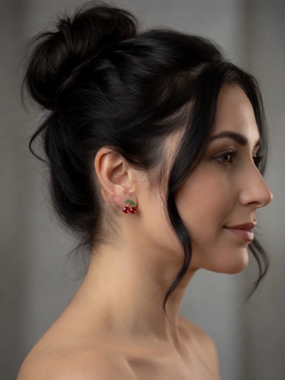 Delicate Cherry Stud Earrings - Red & Green